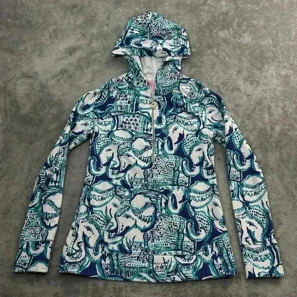Lilly Pulitzer Hoodie Women XXS UPF 50+ Skipper Popover Keep On Trunkin 1/2 Zip - Picture 1 of 11